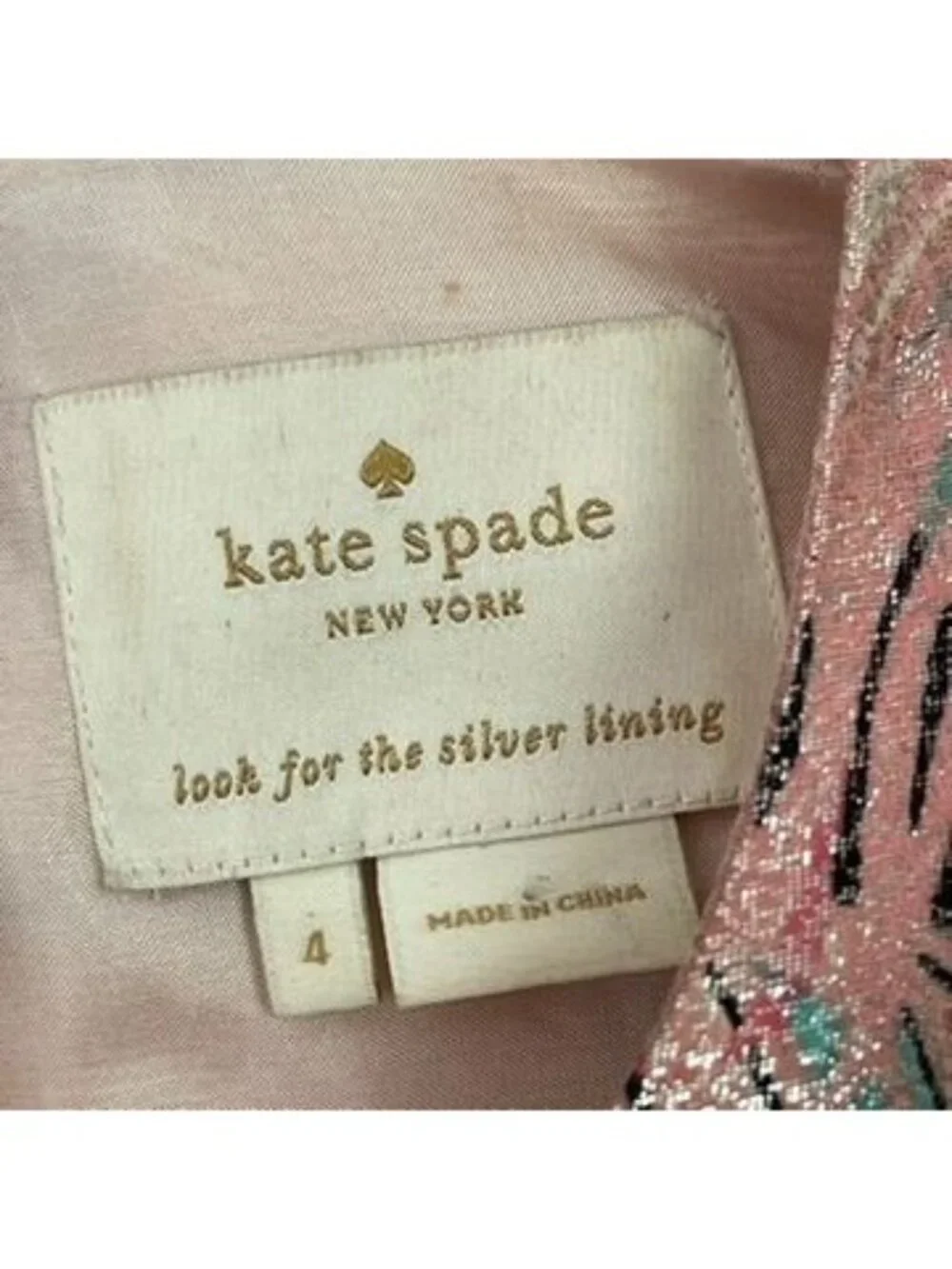 Kate Spade Regal Plumes Jacquard Dress Size 4 Metallic Pink Feather Shift Mini